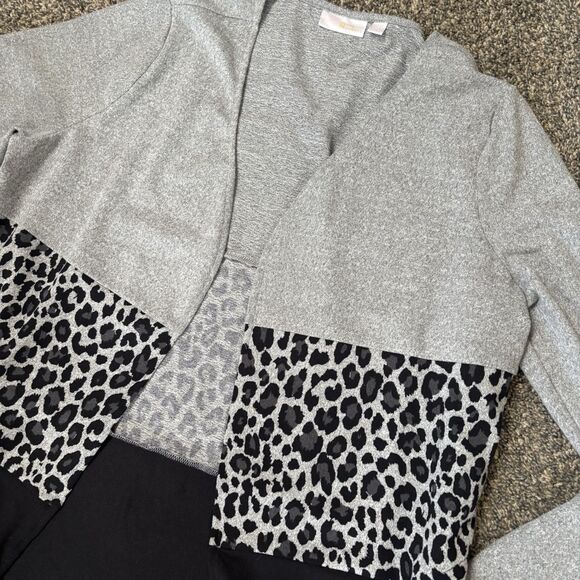 Belle By Kim Gravel. Black And Gray Leopard Print Mid Length Cardigan. Size L - Picture 3 of 5